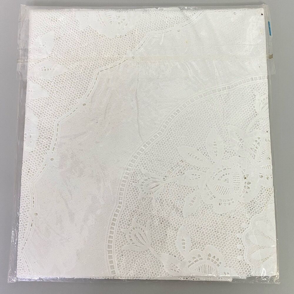 Vintage White Lace Round Tablecloth 36” Floral Vinyl Plastic Cottagecore Party - Picture 4 of 7
